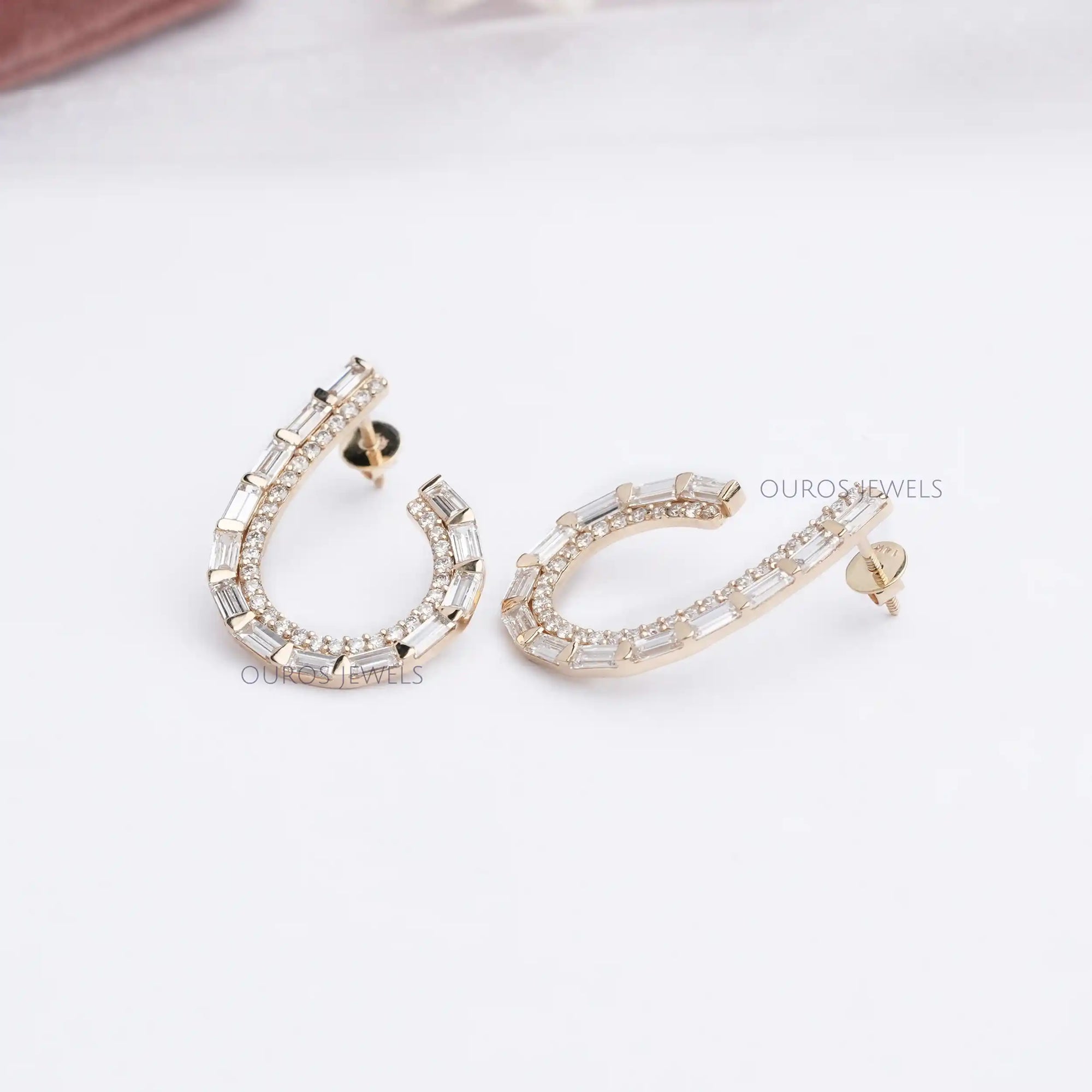 Baguette And Round Cut Screw Back Earrings