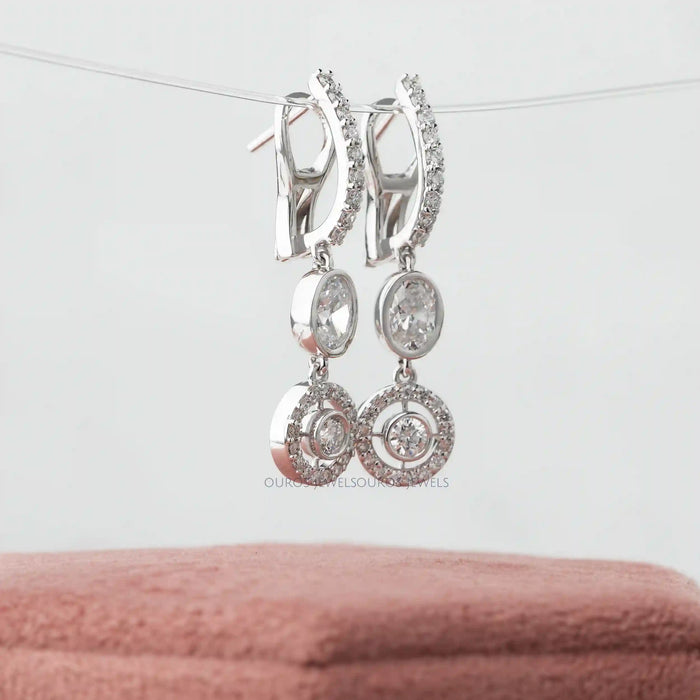 [Round and Oval Diamond Earrings]-[Ouros Jewels]