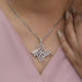 [A Women wearing Round Diamond Intersecting Lines Pendant]-[Ouros Jewels]