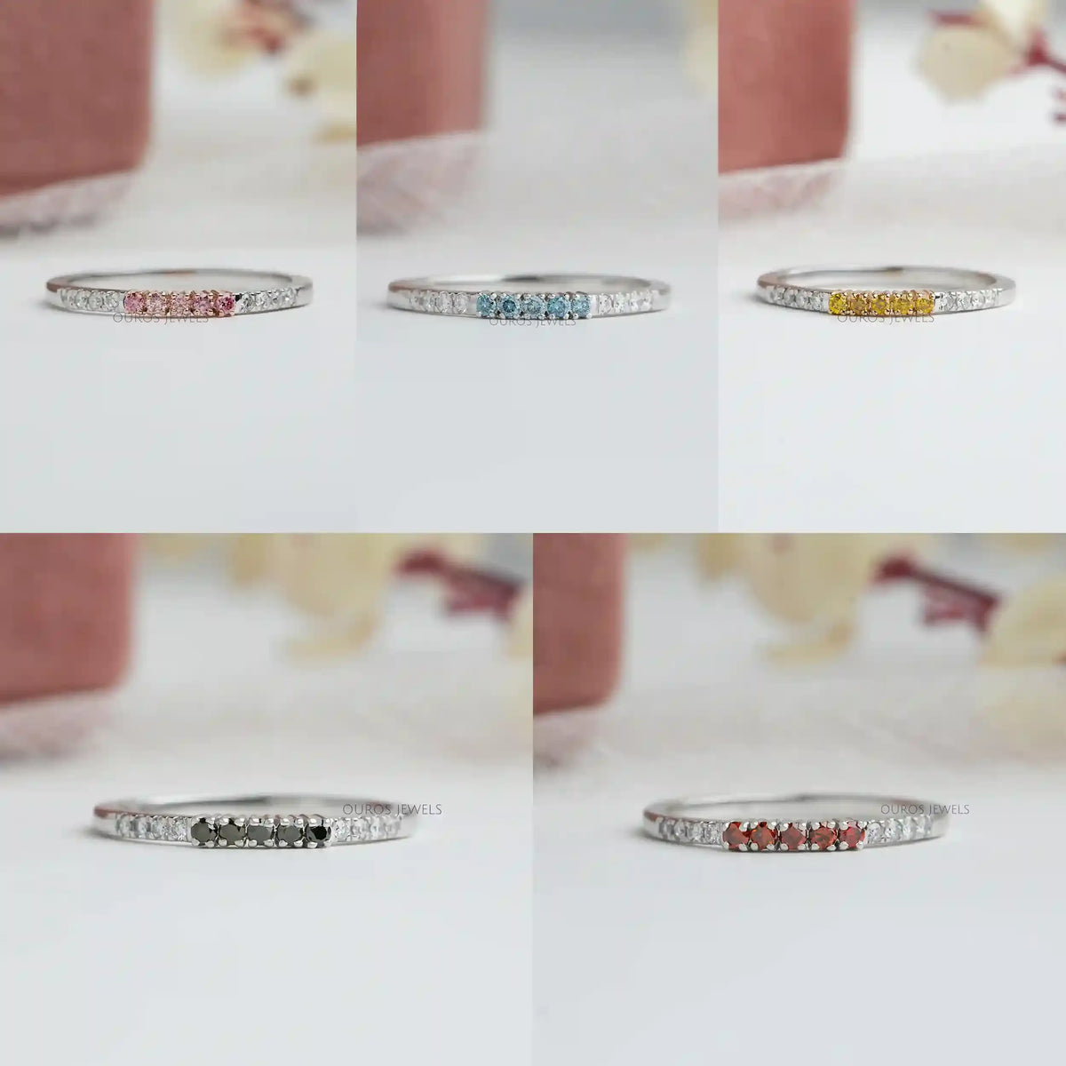 Round Colored Diamond Stacking Rings | Ouros Jewels