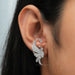[A Women wearing Butterfly Cut Round Diamond Earrings]-[Ouros Jewels]