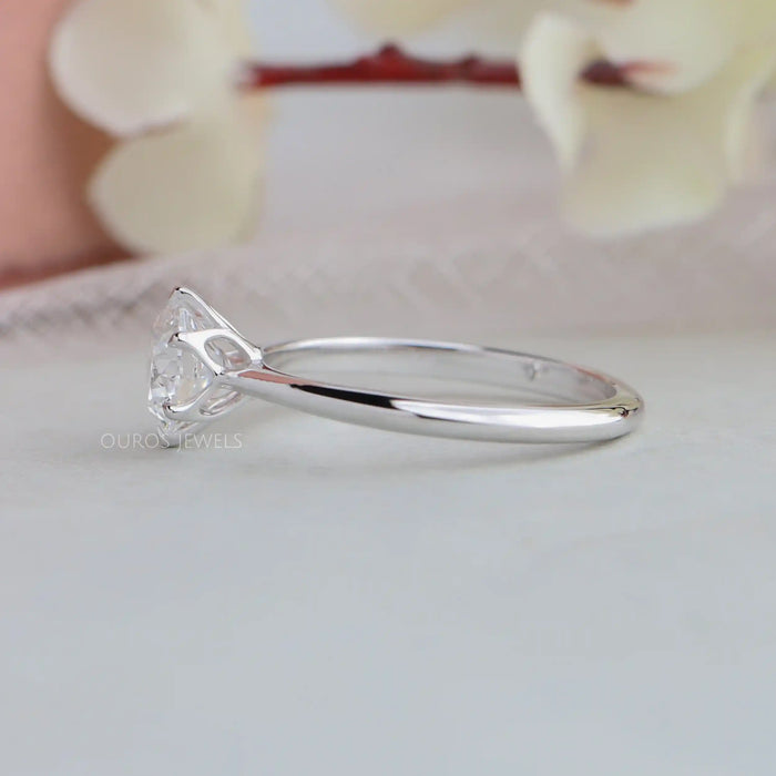Side look of Round cut lab made diamond engagement ring crafted with 14k solid white gold