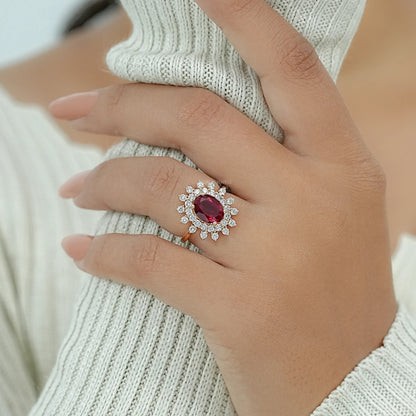 Ruby Gemstone Halo Diamond Engagement Ring Ring