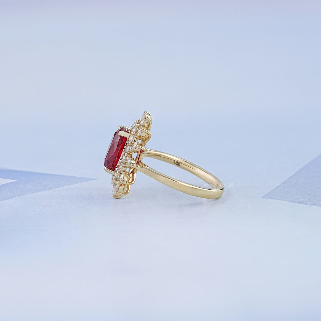 Ruby Gemstone Halo Diamond Engagement Ring Ring