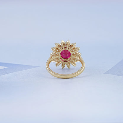 Ruby Gemstone Halo Diamond Engagement Ring Ring