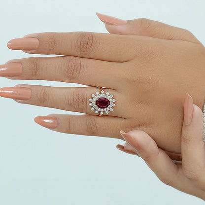 Ruby Gemstone Halo Diamond Engagement Ring Ring