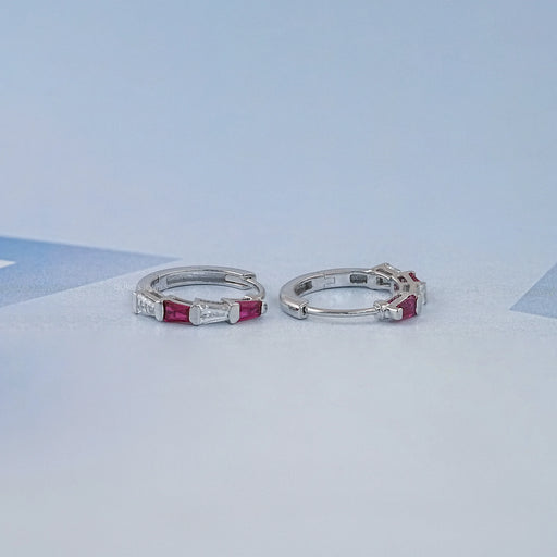 Ruby Tapered Baguette And Lab Diamond Hoop Earrings Earrings