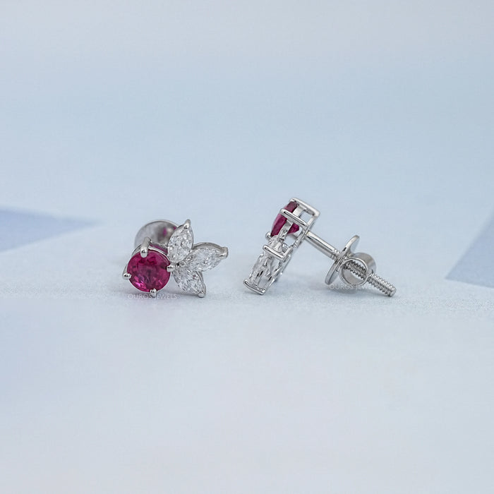 Ruby Round And Marquise Lab Diamond Stud Earrings Earrings