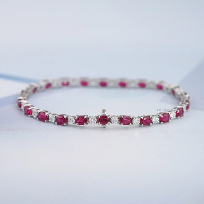 Ruby Oval Gemstone Tennis Bracelet
