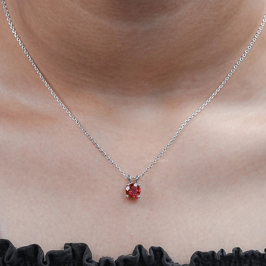 Round Shape Solitaire Lab Gemstone Pendant Necklaces