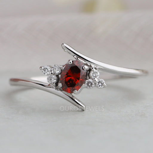 Red Oval Cut Lab Diamond Bypass Ring