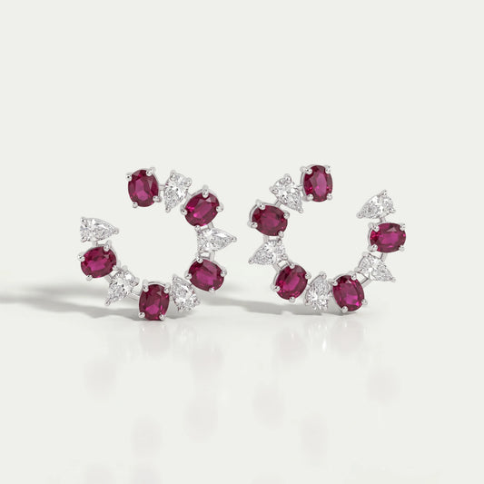 Pear and Red Oval Diamond Stud Earring Earring