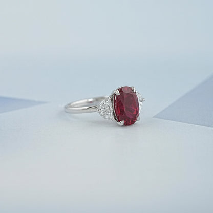 Ruby And Half Moon Diamond Three Stone Ring Ring