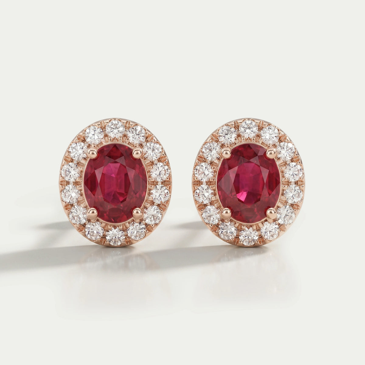 Ruby Oval Gemstone Halo Set Stud Earring Earring