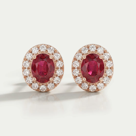 Ruby Oval Gemstone Halo Set Stud Earring Earring
