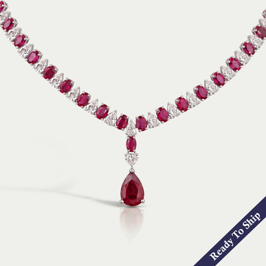 Ruby Pear And Oval Gemstone Necklace
