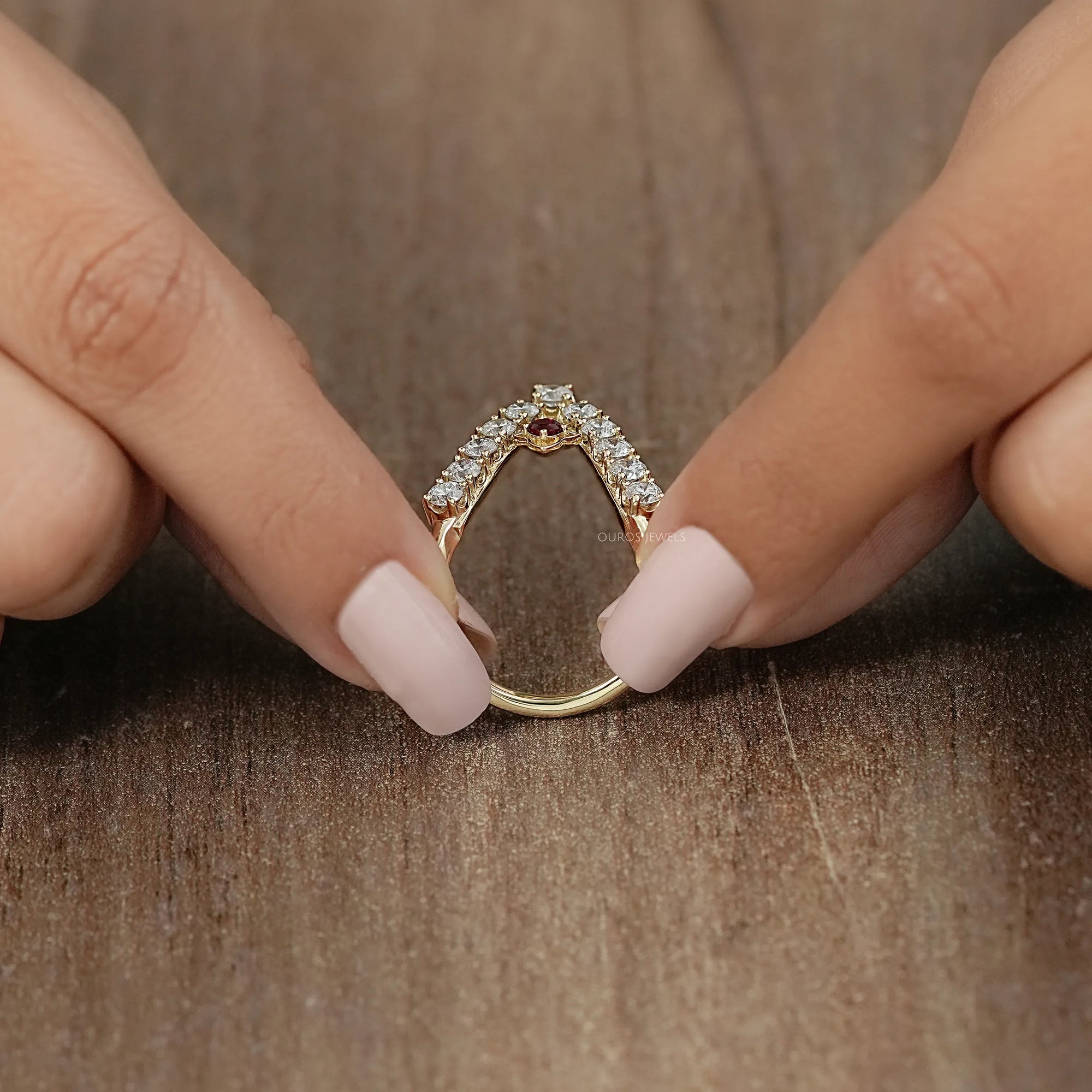 Red Ruby Round Diamond Vanki Ring