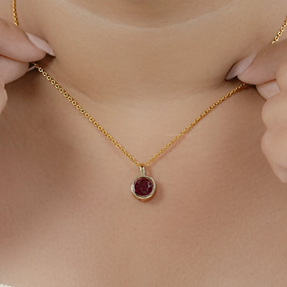 Pigeon Blood Ruby Round Gemstone Bezel Pendant