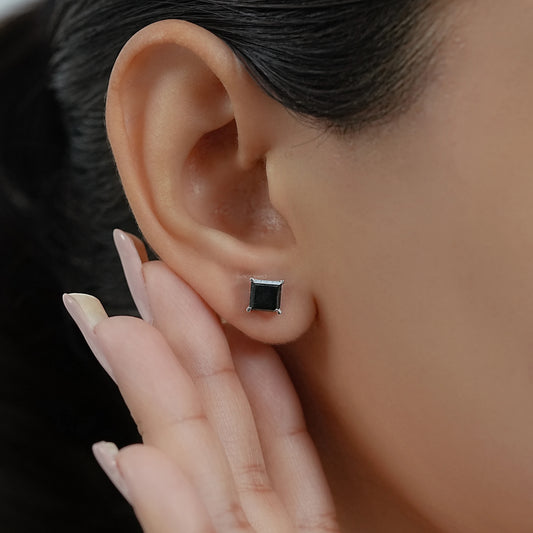 Salt Pepper Princess Cut Stud Earrings Earring