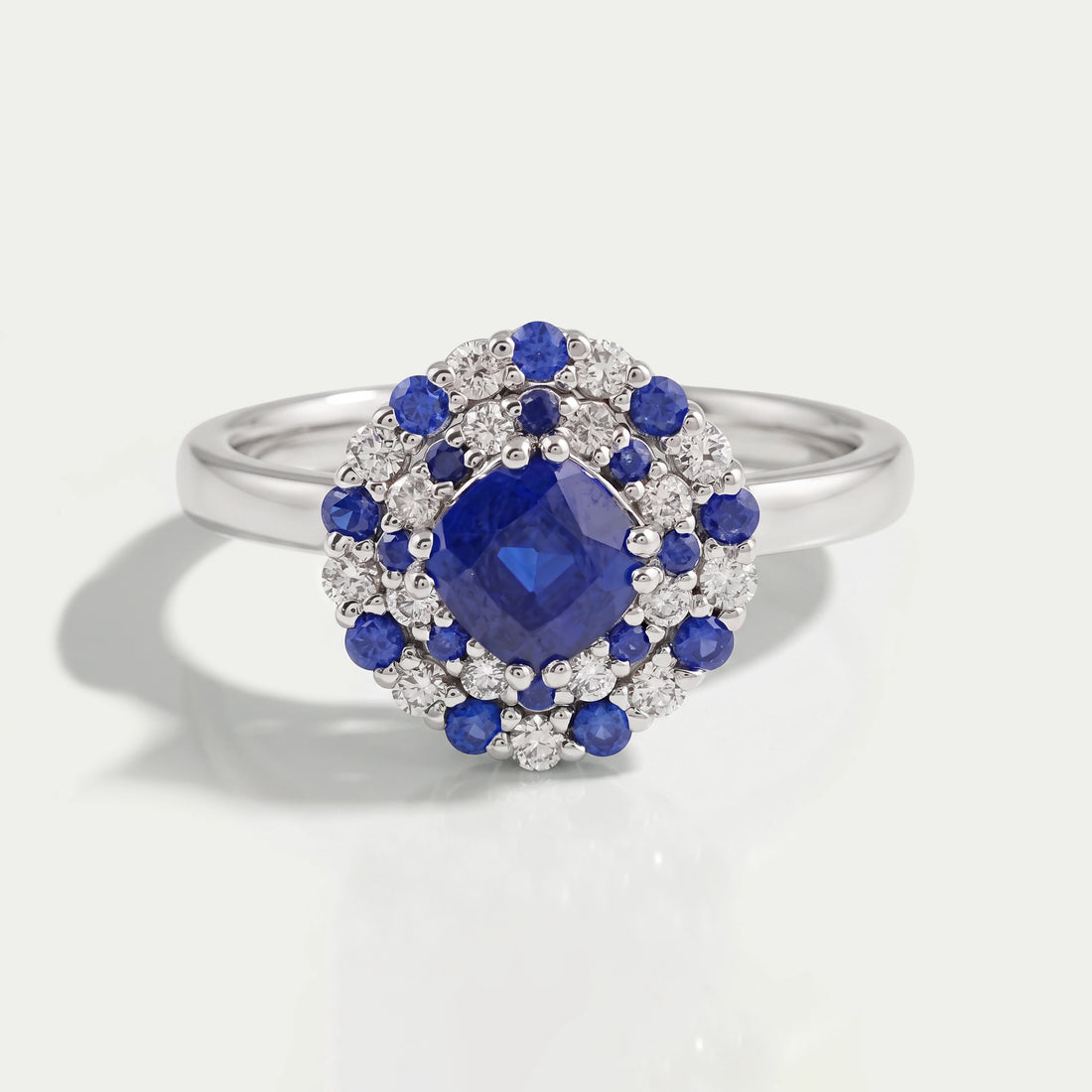 Cushion Sapphire Double Halo Engagement Ring