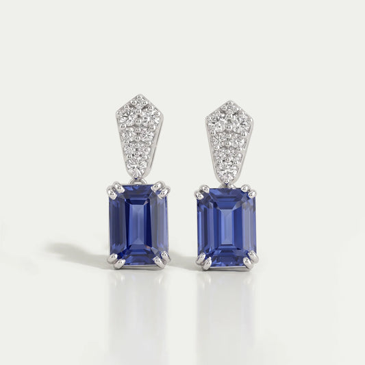 Sapphire Emerald Gemstone Round Diamond Drop Earrings Earrings
