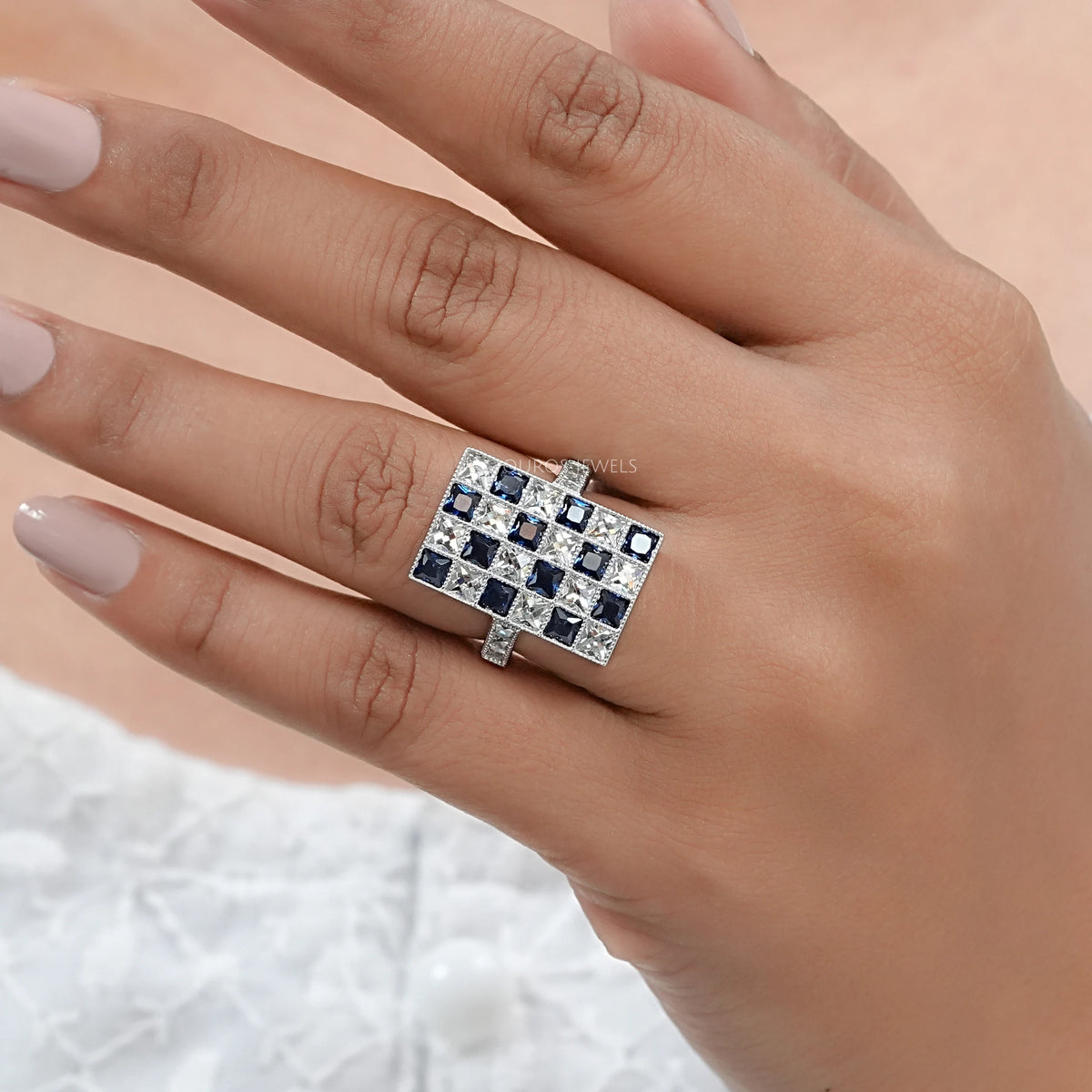 Sapphire And French Cut Lab Diamond Vintage Ring Ring