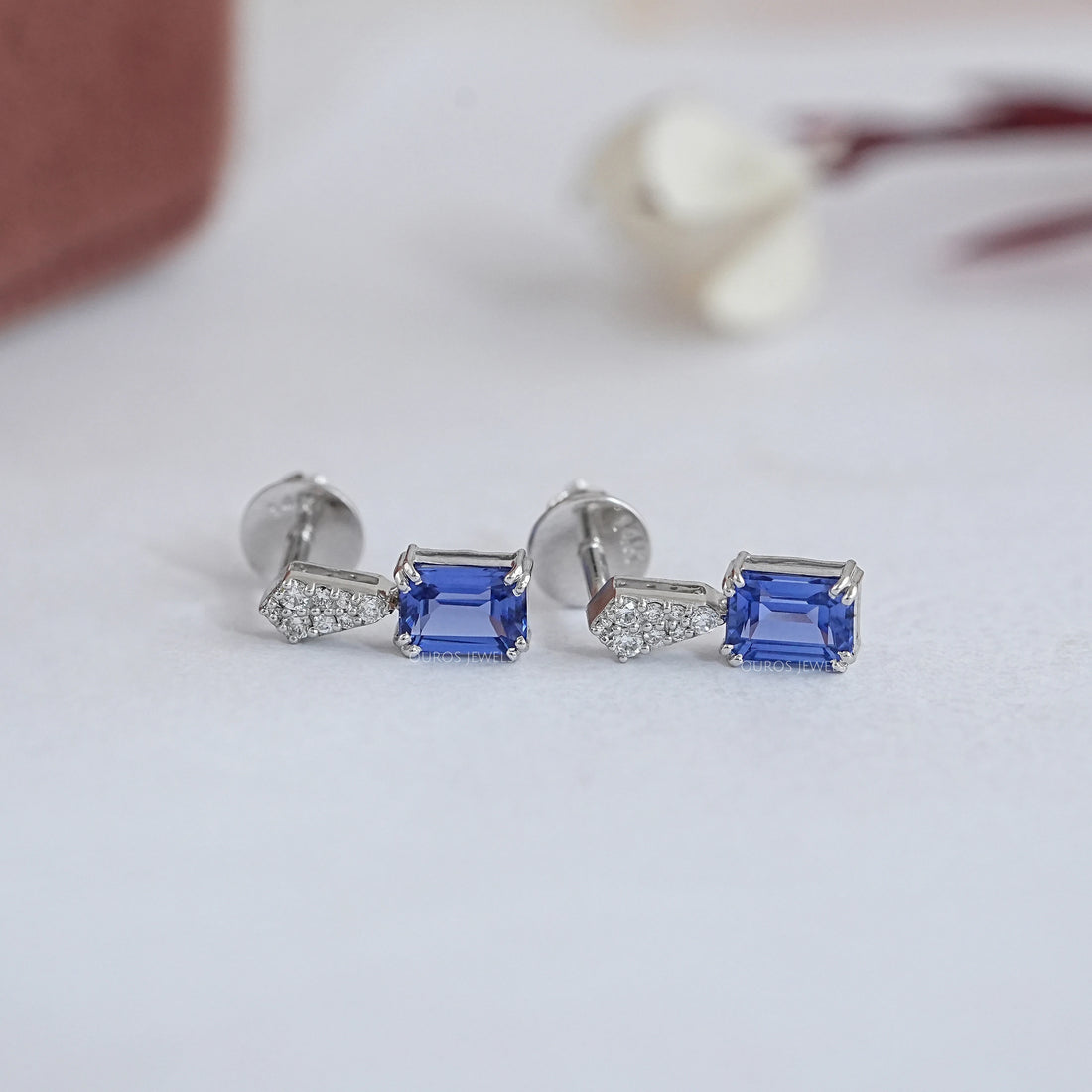 Sapphire Emerald Gemstone Round Diamond Drop Earrings Earrings