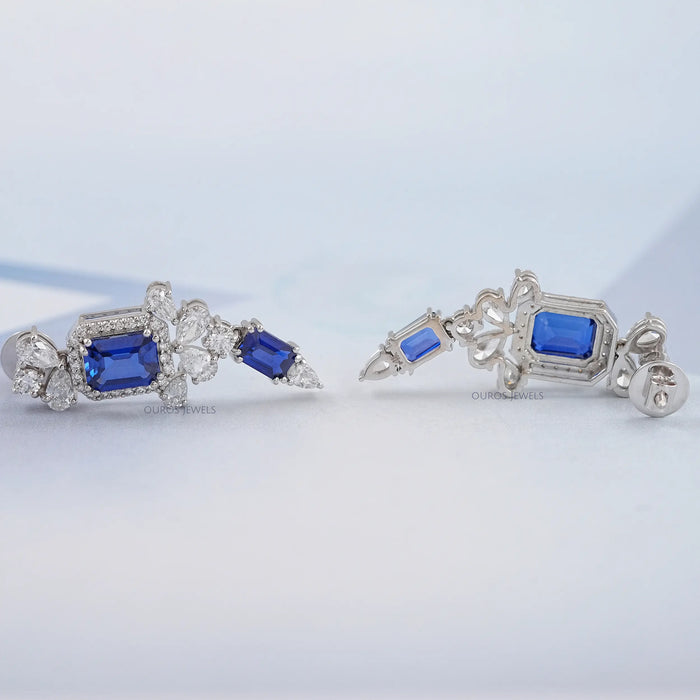 Sapphire Emerald Gemstone And Lab Diamond Drop Earrings
