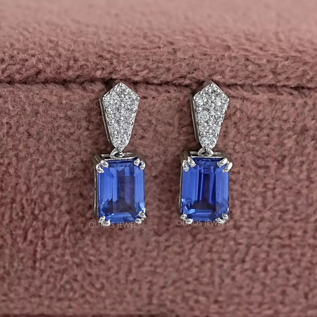 Sapphire Emerald Gemstone Round Diamond Drop Earrings Earrings