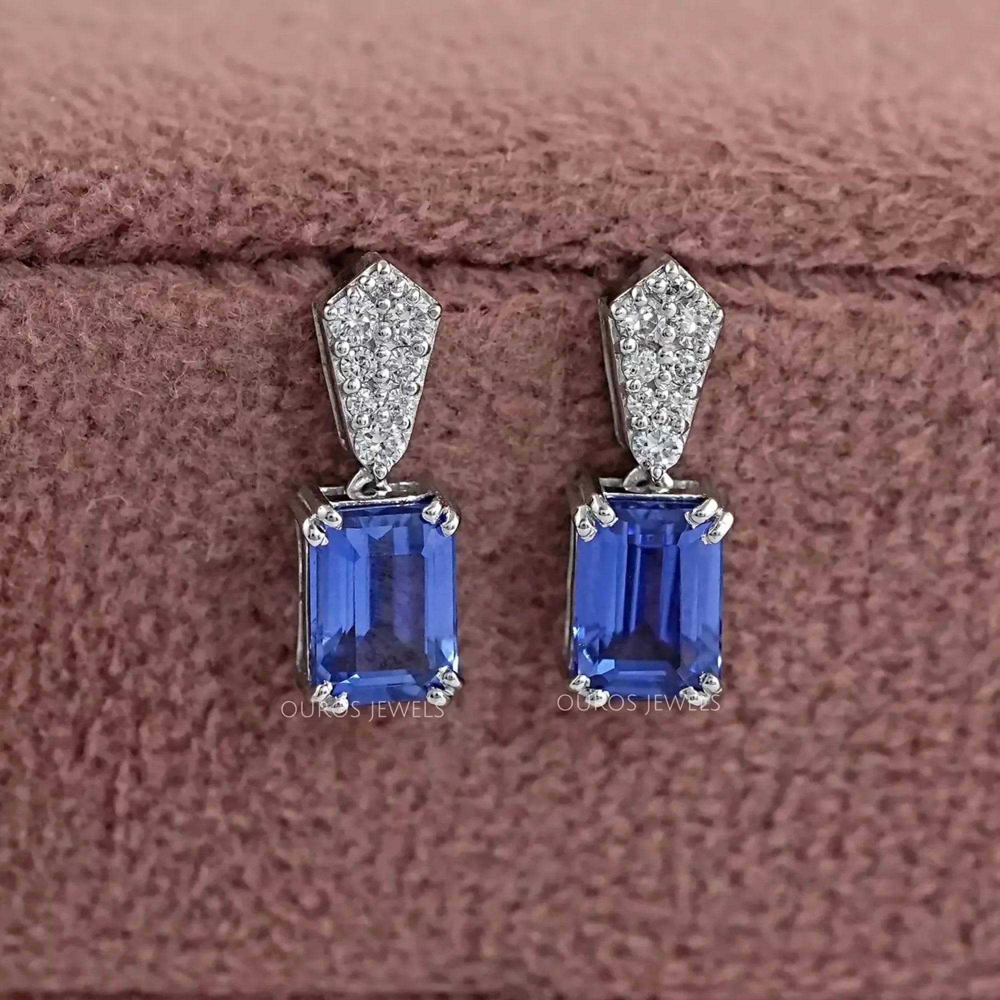Sapphire Emerald Gemstone Round Diamond Drop Earrings Earrings