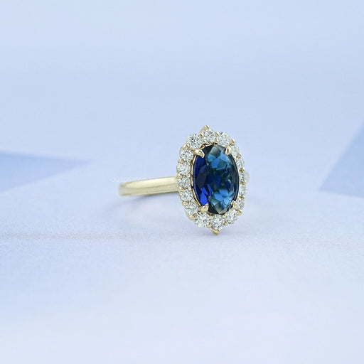 Sapphire Oval Gemstone Halo Engagement Ring Ring