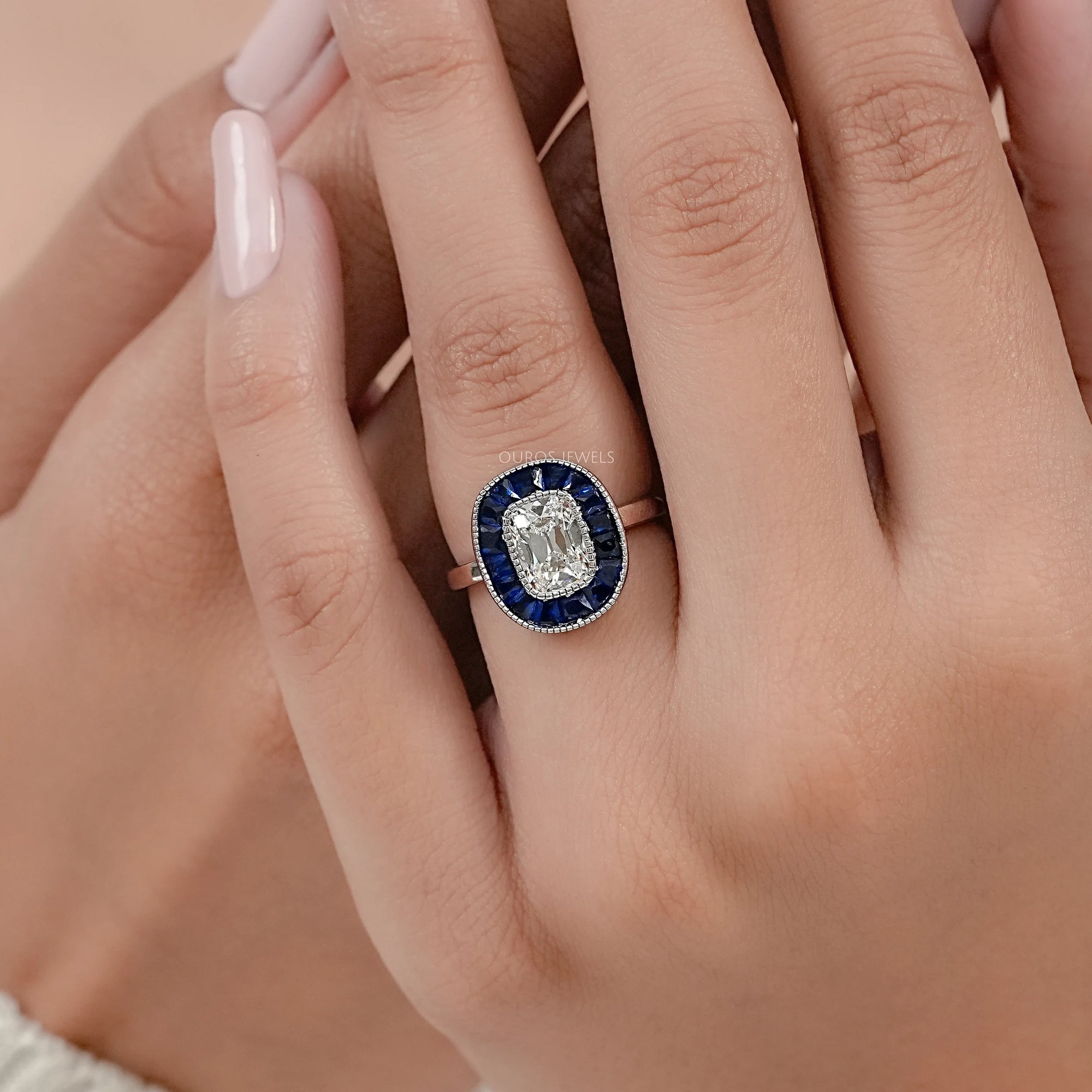 Old Mine Cushion Cut Halo Gemstone Engagement Ring Rings