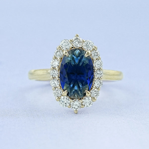 Sapphire Oval Gemstone Halo Engagement Ring