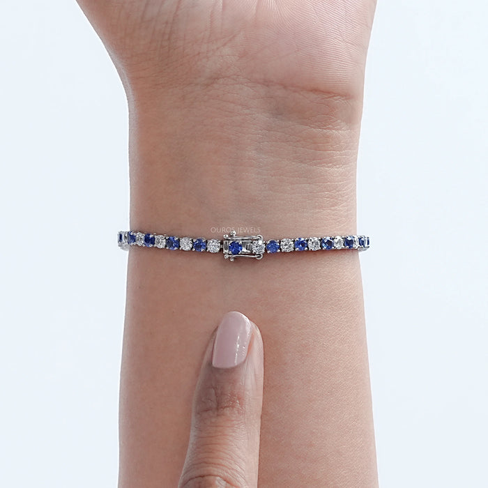Sapphire Round Gemstone And Lab Diamond Tennis Bracelet