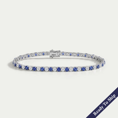 Sapphire Round Gemstone And Lab Diamond Tennis Bracelet