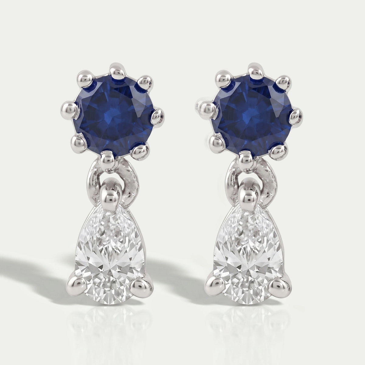 Sapphire Round Cut Gemstone Dangle Earrings