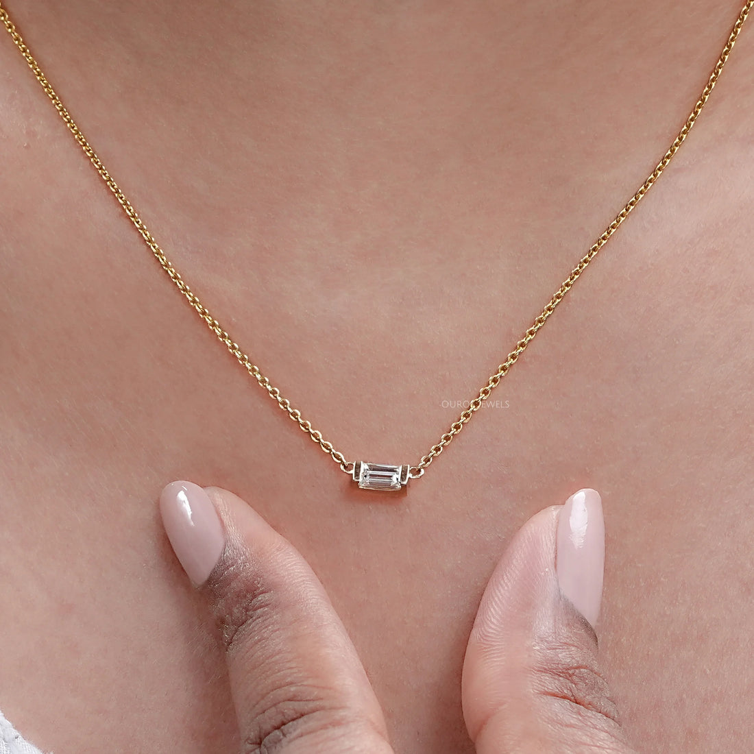East West Baguette Cut Lab Diamond Pendant Necklaces