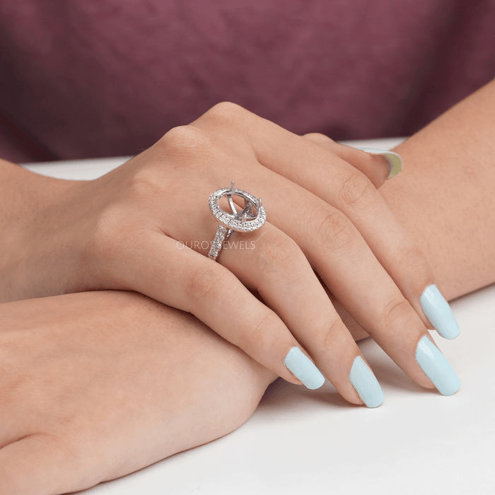 Semi Mount Halo Accent Diamond  Ring