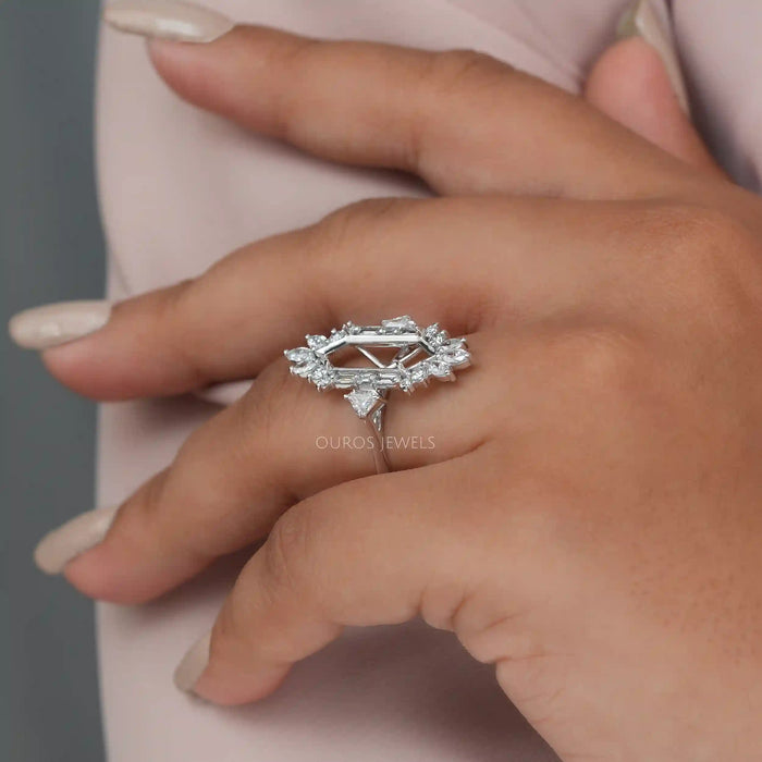 [A Women wearing Semi Mount Cluster Diamond Ring]-[Ouros Jewels]