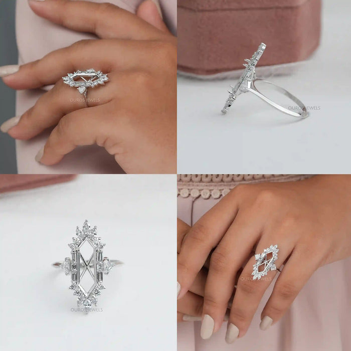 [Collage View of Semi Mount Cluster Ring]-[Ouros Jewels]