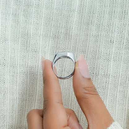 East West Step Cut Shield Bezel Set Solitaire Ring