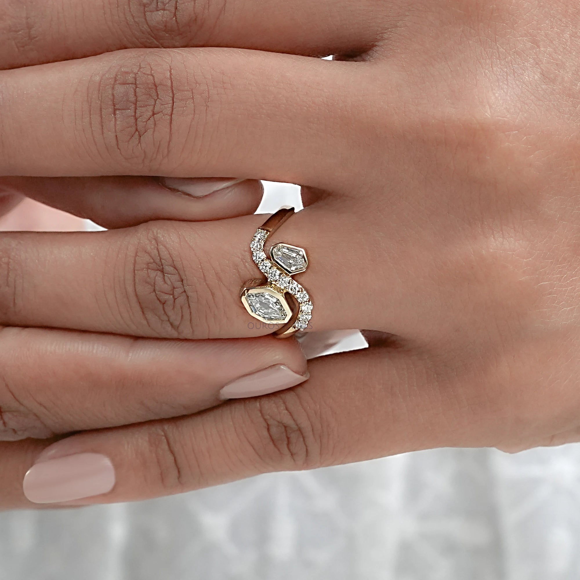 Bezel Set Shied Cut Baypass Wedding Ring