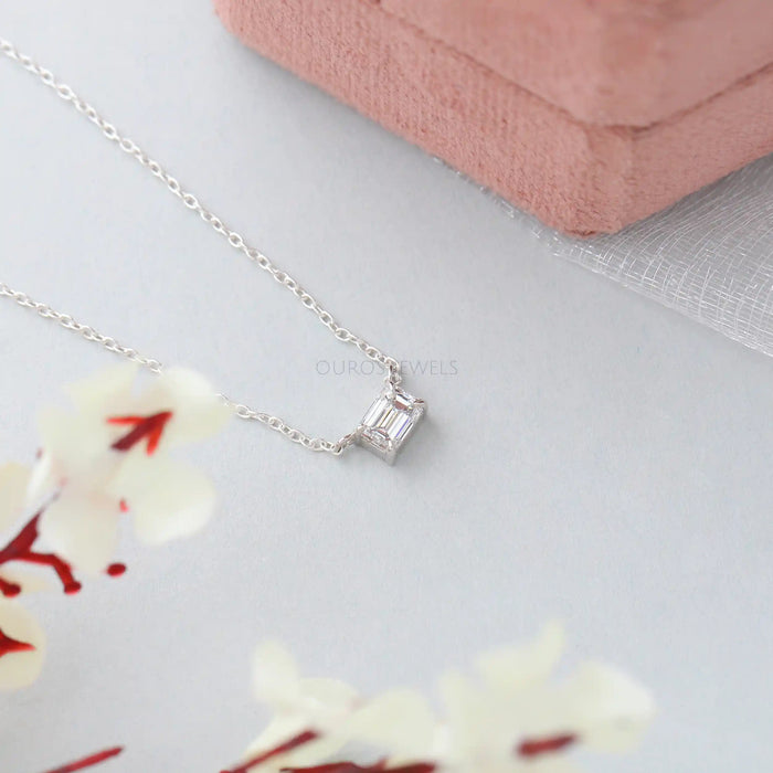 Single Emerald Cut Lab Grown Diamond Pendant Necklaces