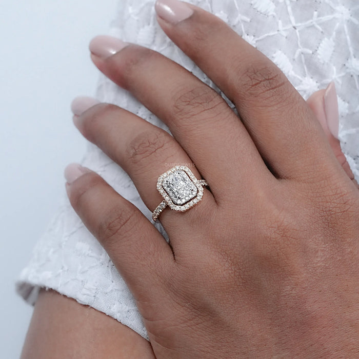 Radiant Cut Double Halo Solitaire Accent Engagement Ring Rings