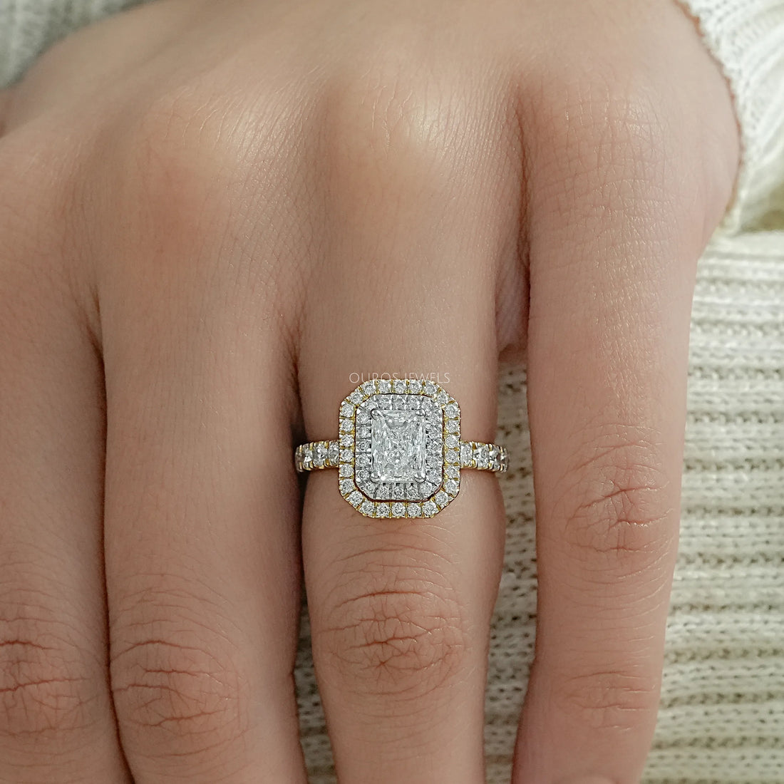 Radiant Cut Double Halo Solitaire Accent Engagement Ring Rings