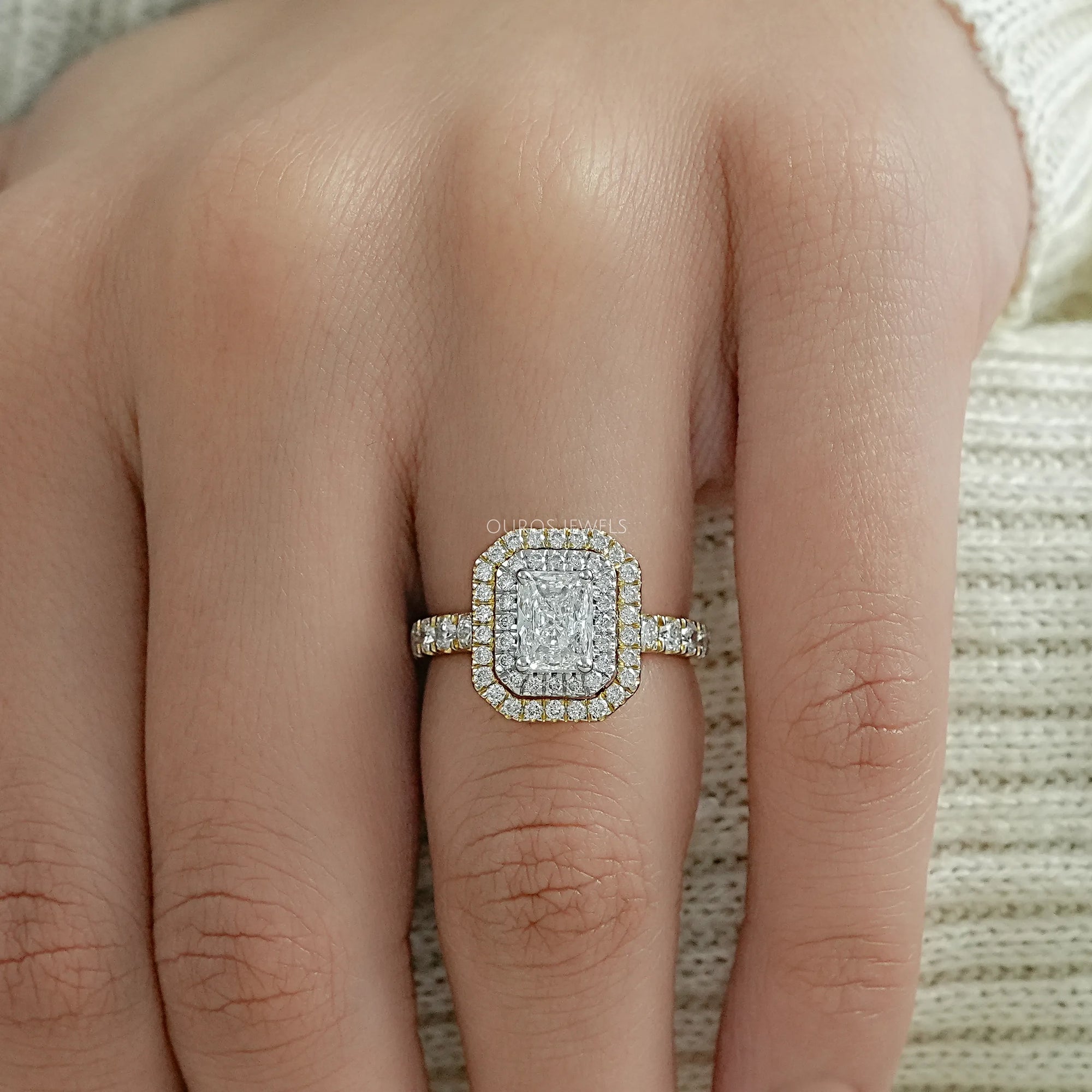 Radiant Cut Double Halo Solitaire Accent Engagement Ring Rings