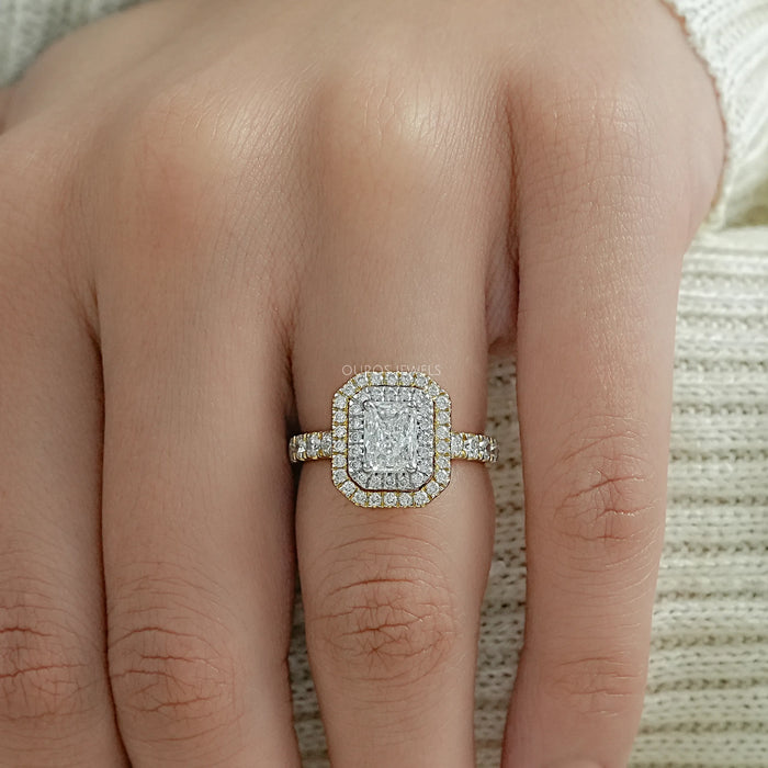 Radiant Cut Double Halo Solitaire Accent Engagement Ring Rings