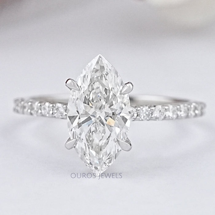 Marquise Cut Lab Grown Diamond Solitaire Accent Ring Ring