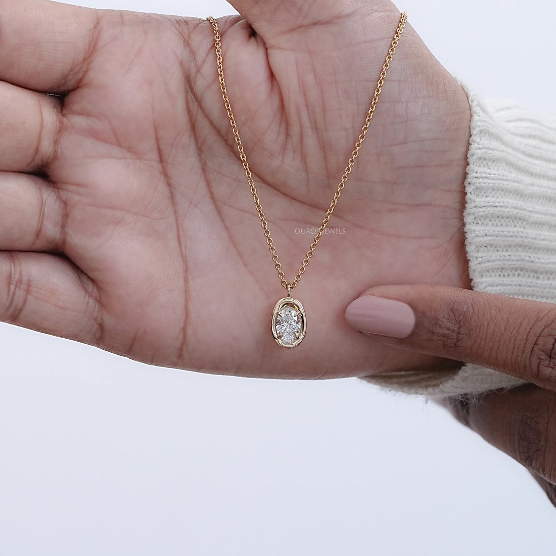 Oval Lab Diamond Molten Heirloom Pendant Necklaces