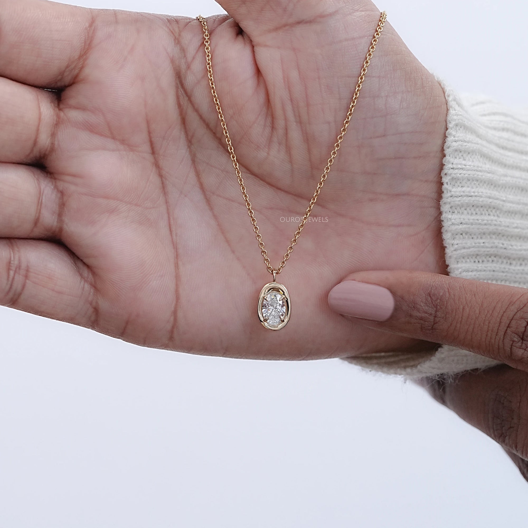 Oval Lab Diamond Molten Heirloom Pendant Necklaces